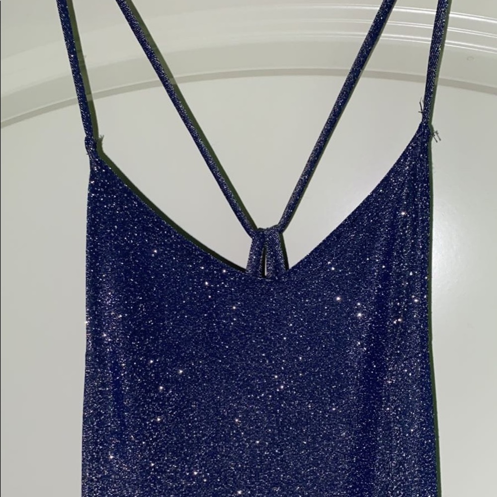 Long blue sparkly dress